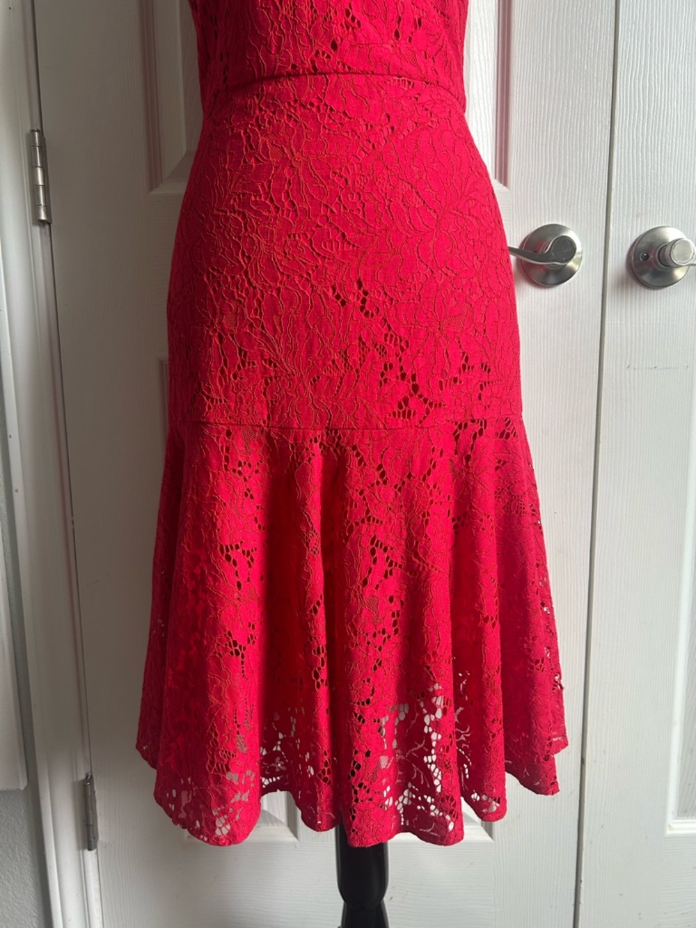 H&M Vibrant Red Sleeveless Lace Trumpet Midi Dress - Picture 3 of 9